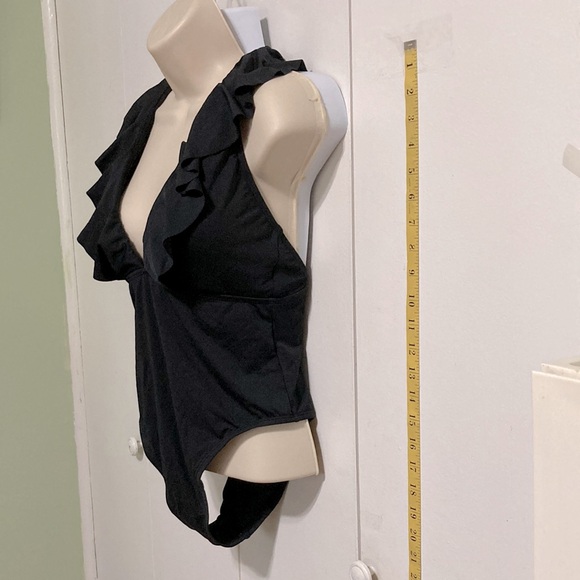 SHADE SHORE Black Plunge Flounce Neckline One Piece Swimsuit Womens Medium - Picture 6 of 13